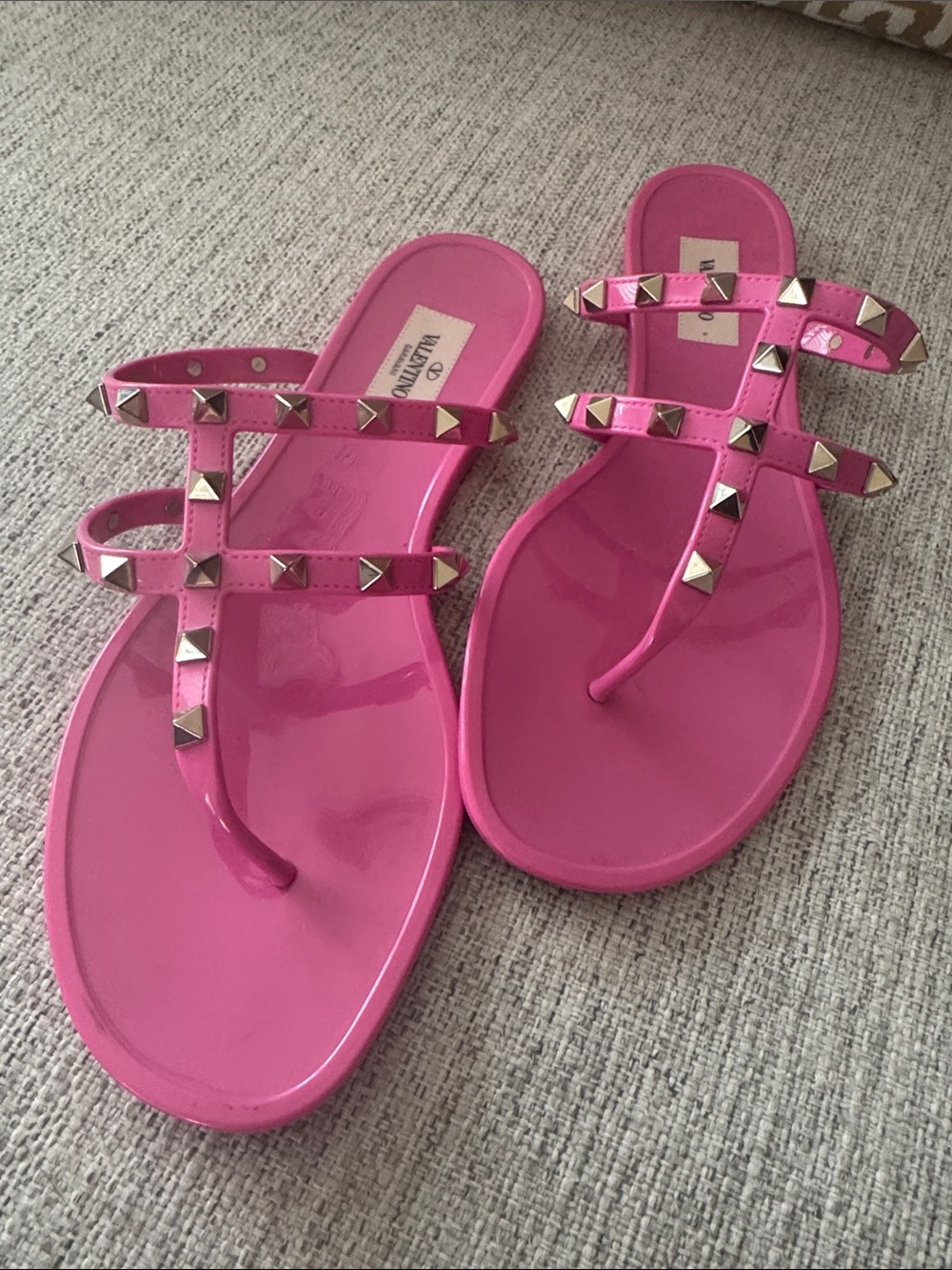 Valentino Garavani Hot Pink Jelly Rockstud Thong Sandals